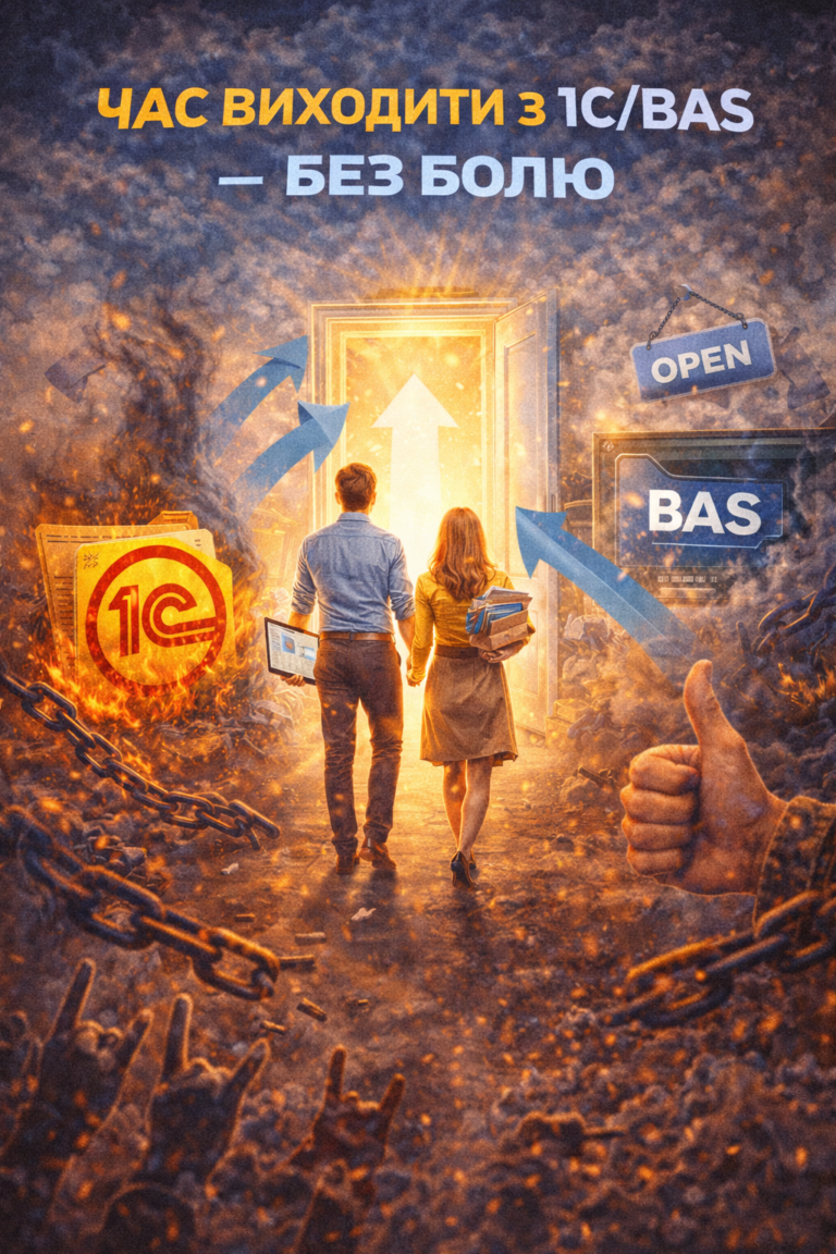 Час виходити з 1С/BAS: проблема, ціна бездіяльності та рішення K2 ERP: Час виходити з 1С/BAS — без болю