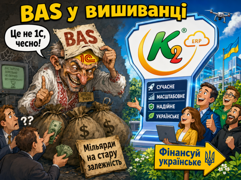 BAS у вишиванці, або 1С, яка сходила на ребрендинг: проблема, ціна бездіяльності та рішення K2 ERP: BAS у вишиванці, або 1С, яка сходила на