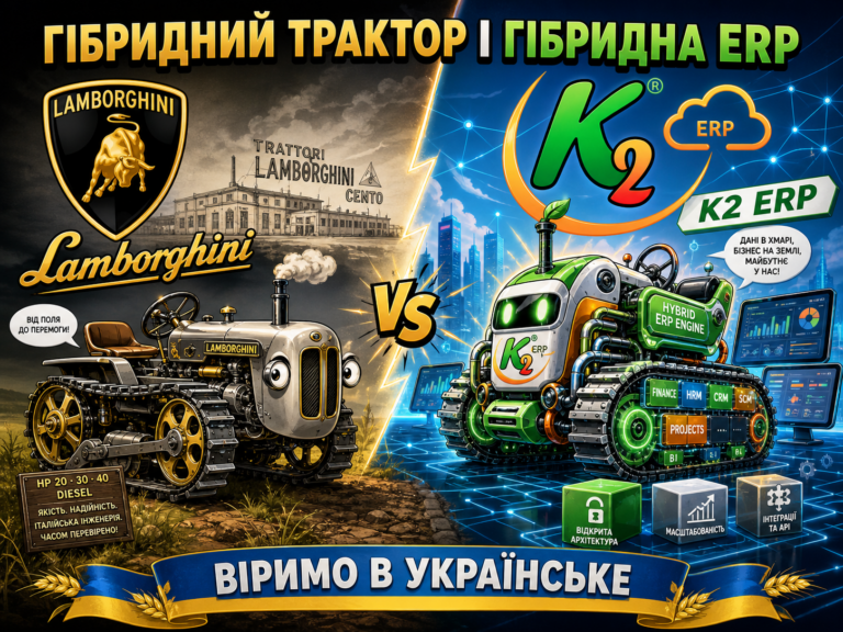 Гібридний трактор Lamborghini і гібридна ERP K2: проблема, ціна бездіяльності та рішення K2 ERP: Гібридний трактор Lamborghini і гібридна